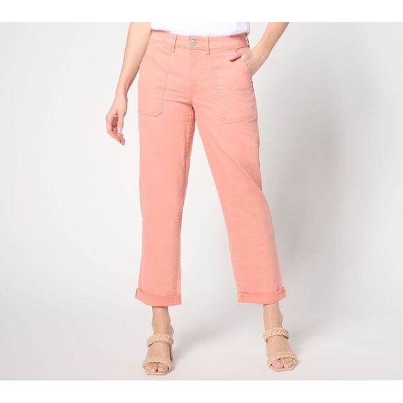 LOGO by Lori Goldstein Women's Pants Sz 12 Regular Boyfriend Jean Pink A646051 - Picture 1 of 4